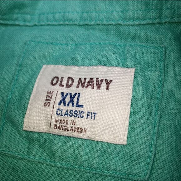 OldNavy ClassicFit XXL Green LngSlvRollTab LinenBlendPocketsButtonUp Men's Shirt - Picture 2 of 8